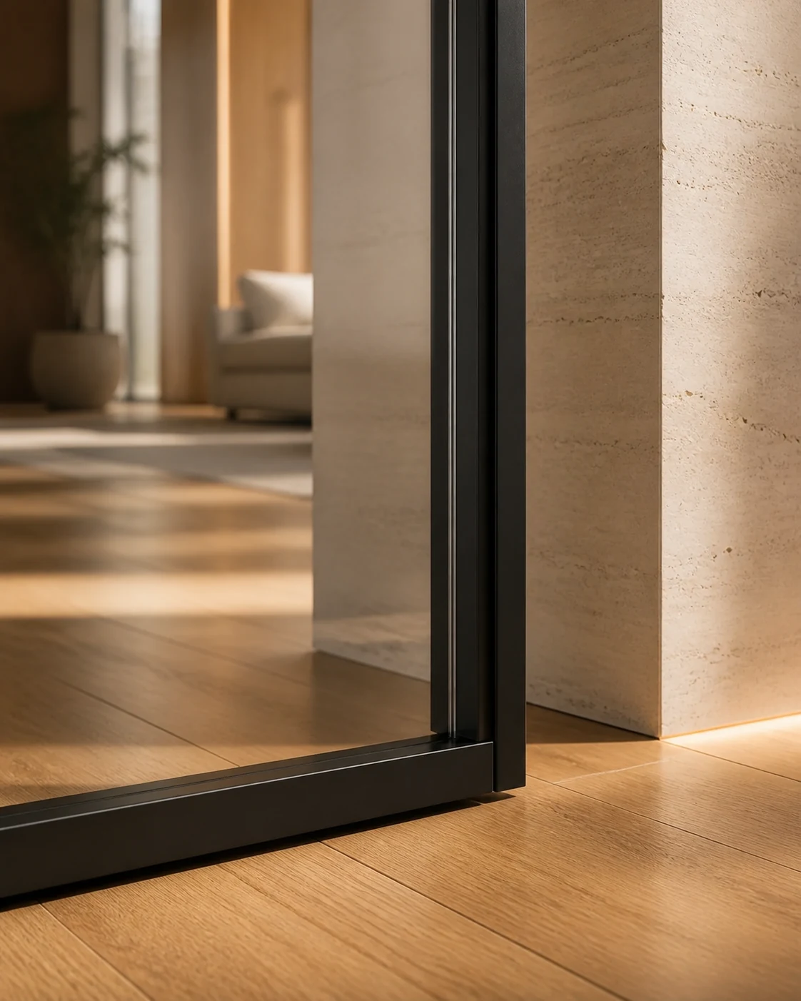 BE-SLIM glass partition detail, in-house manufacturing precision