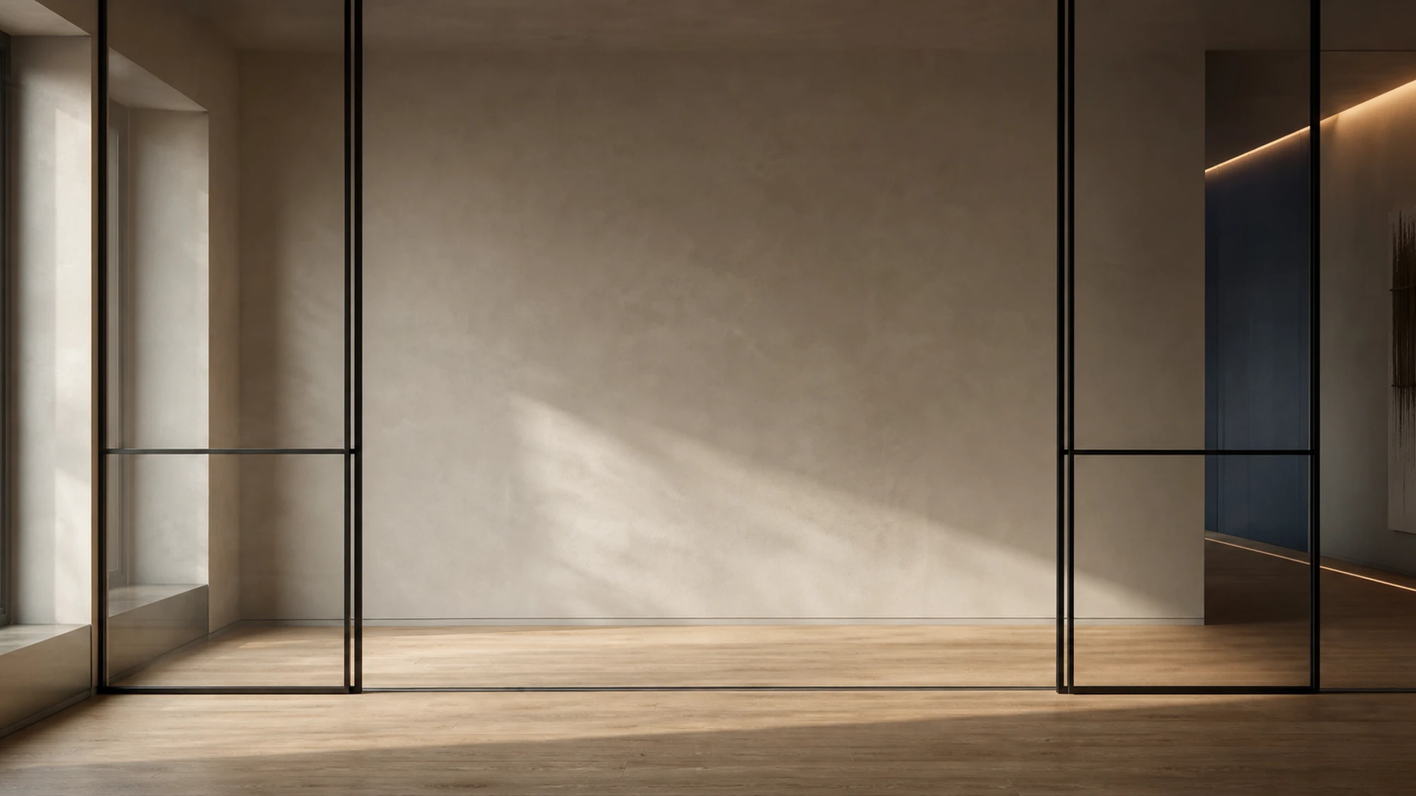 Slimline glass partition installed. Minimal form, maximum strength
