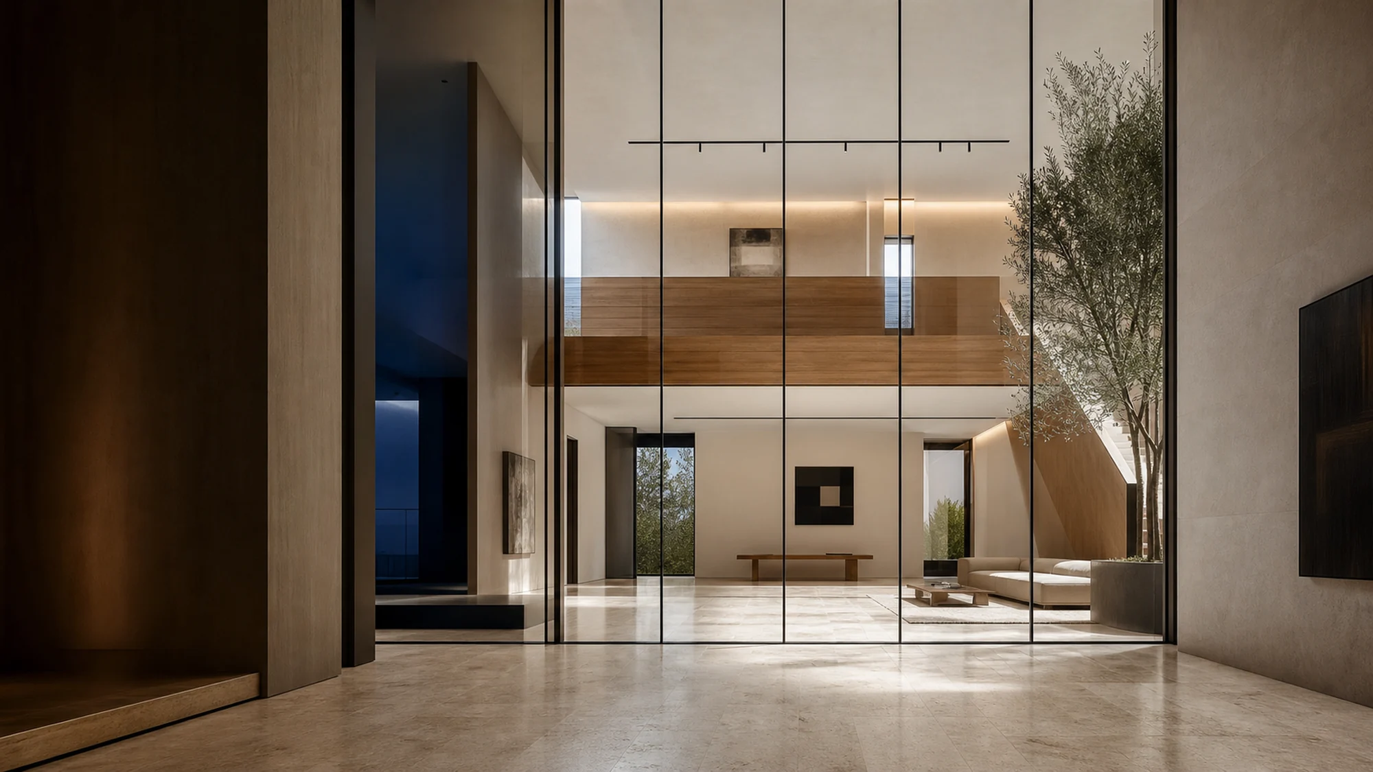 BE-SLIM architectural glass partition, structural glass in context