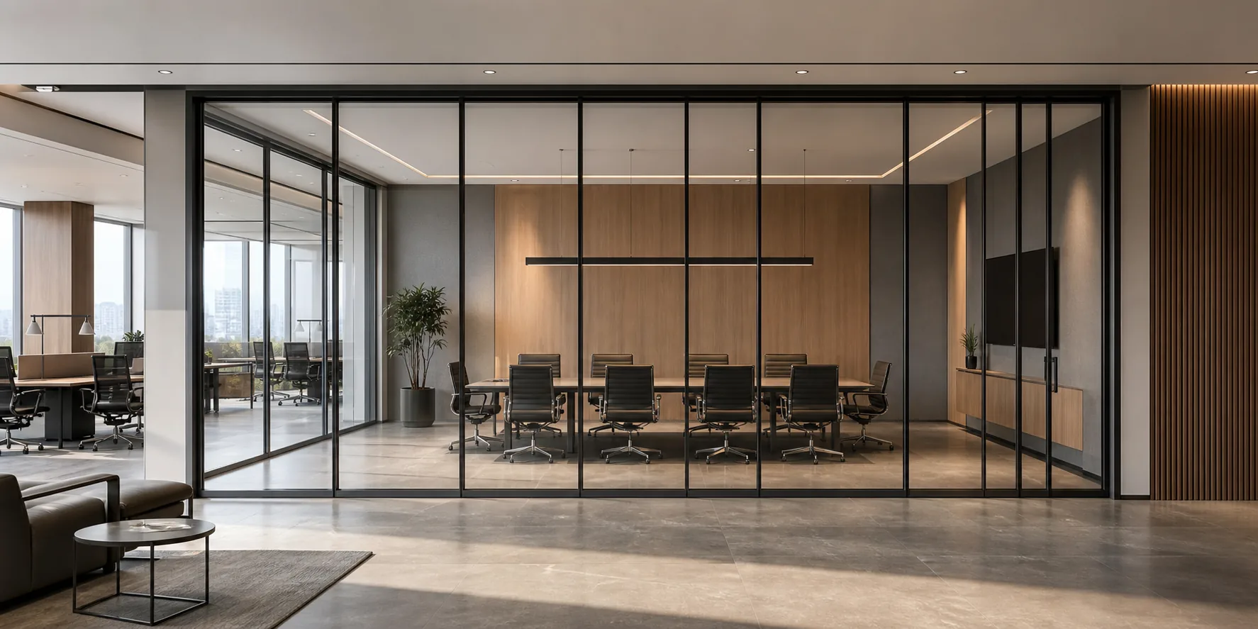 Corporate reception glass partition