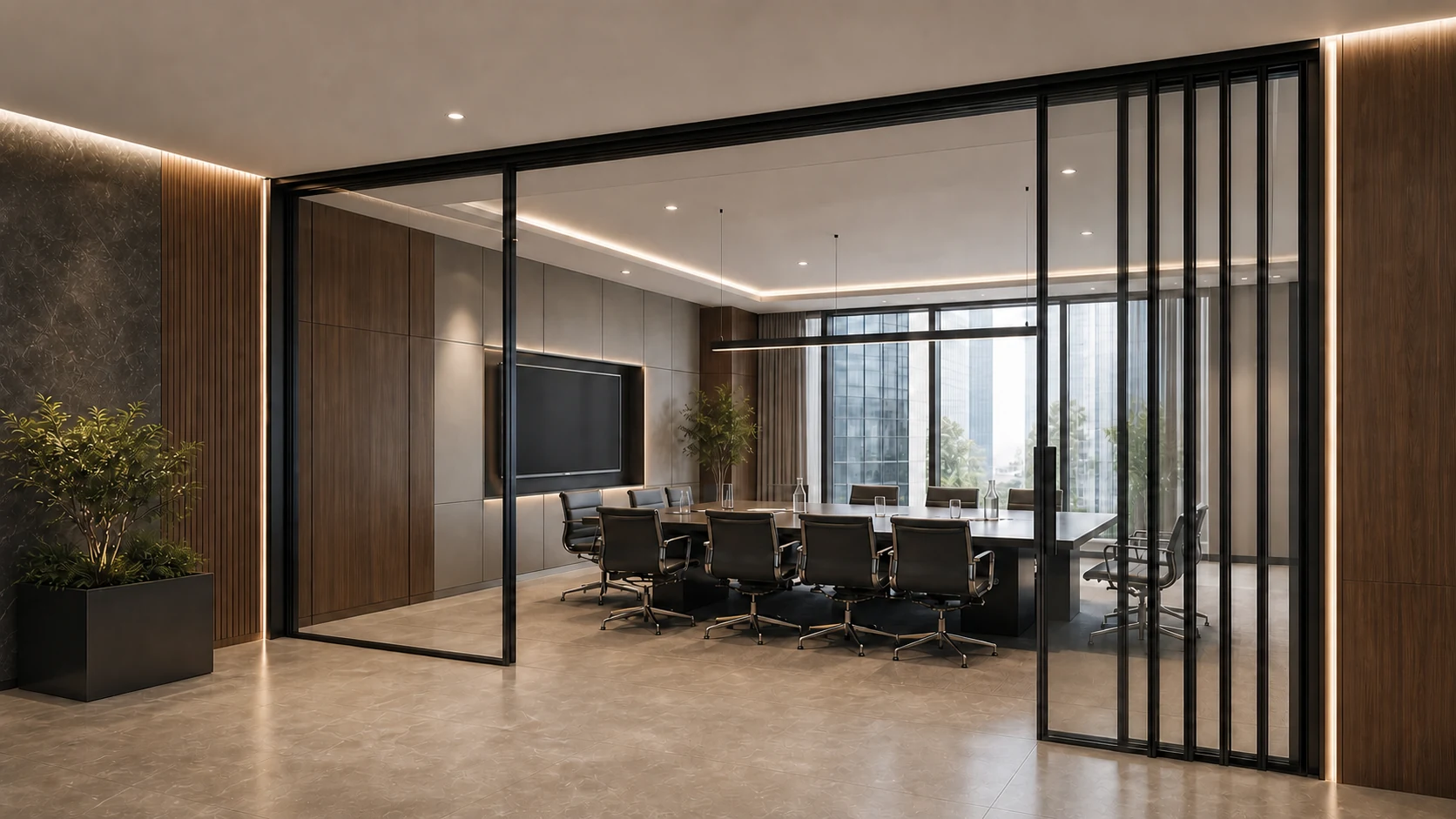 Telescopic Sliding glass partition system